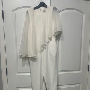 Calvin Klein White Jumpsuit with Sheer Cape - size 8